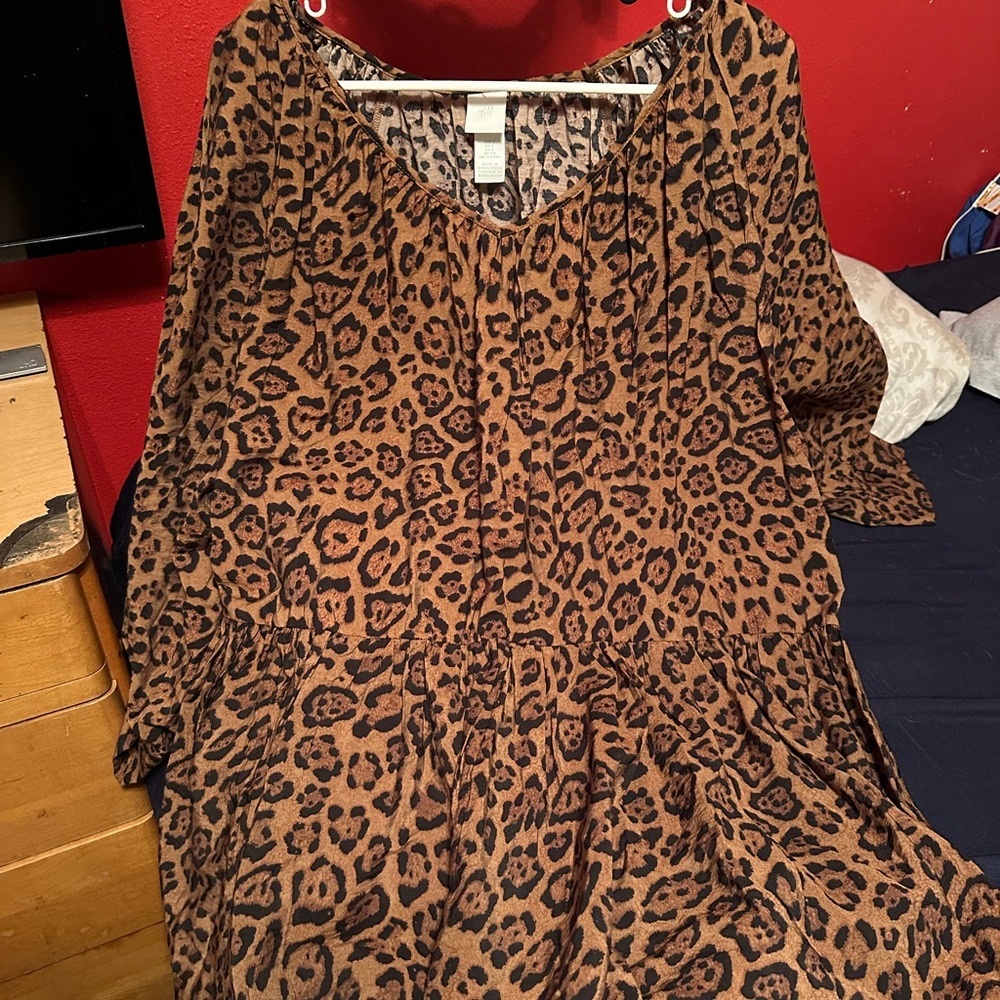 H&M Knee Length Animal Print Dress in Brown and Black